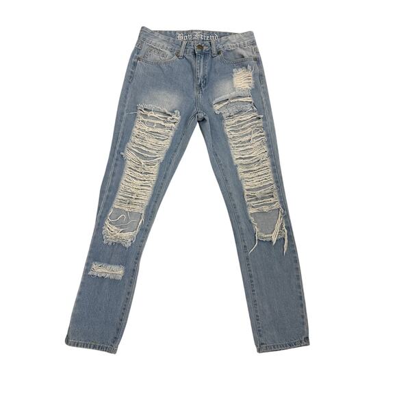 V.I.P Boyfriend Distressed Denim Blue Jeans Size 1/2 - Picture 1 of 5